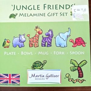 Melamine dinnerware 5 piece gift set for kids- Jungle Friends print